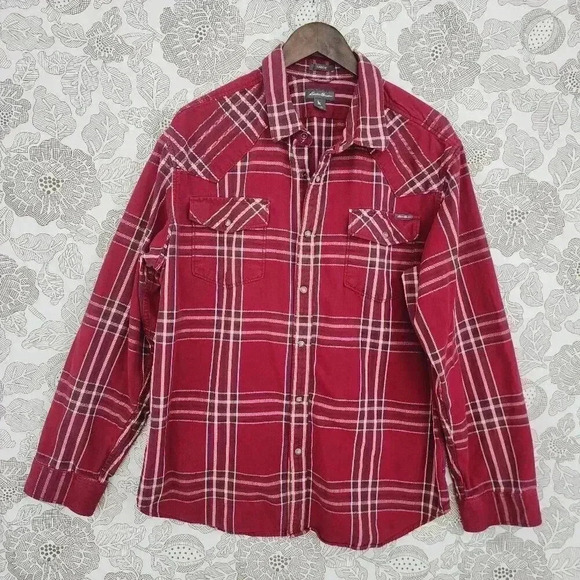Eddie Bauer Button down Long sleeve Pearl snap Men's XL Plaid - Picture 1 of 7